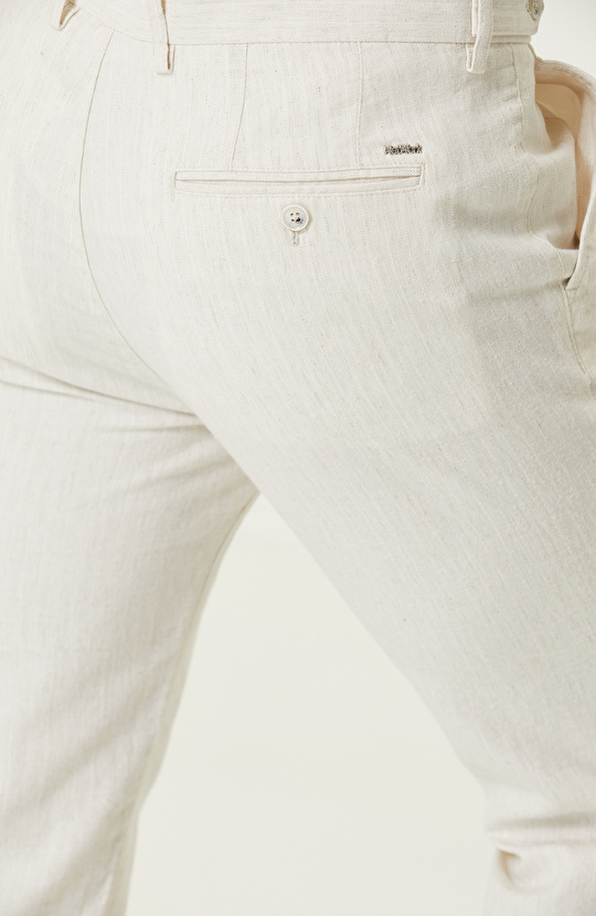 Bej Çizgi Desenli Pantolon