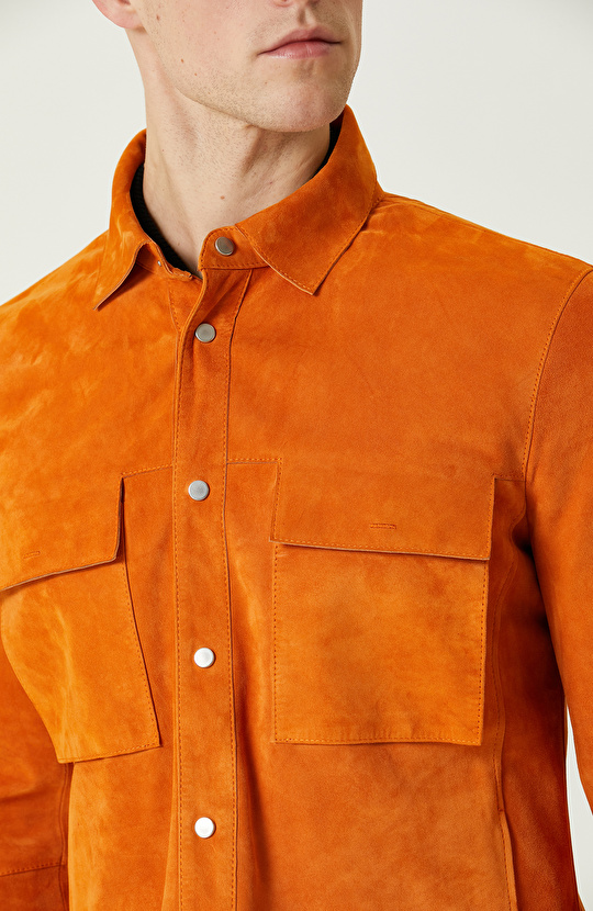 Turuncu Süet Deri Mont