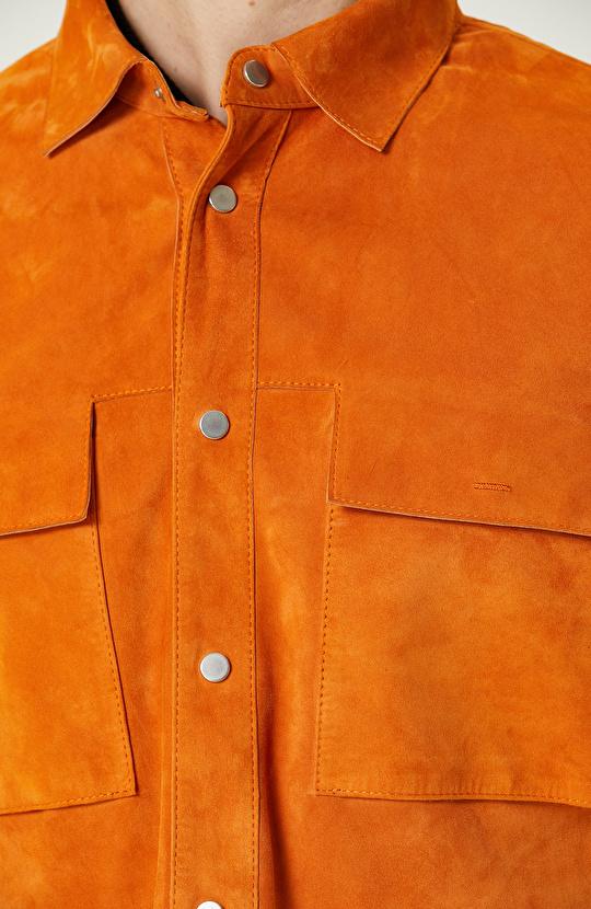 Turuncu Süet Deri Mont