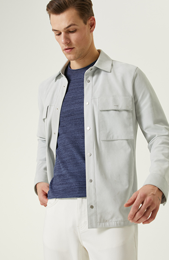 Buz Mavisi Süet Deri Mont