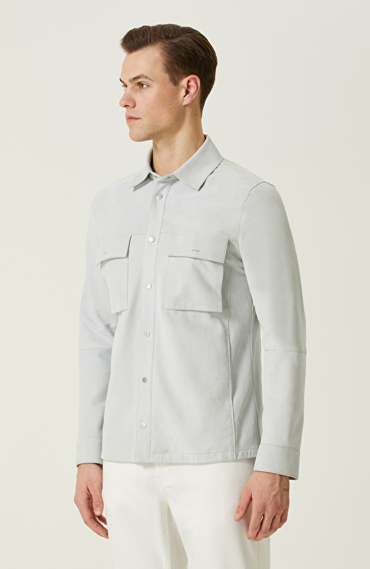 Buz Mavisi Süet Deri Mont