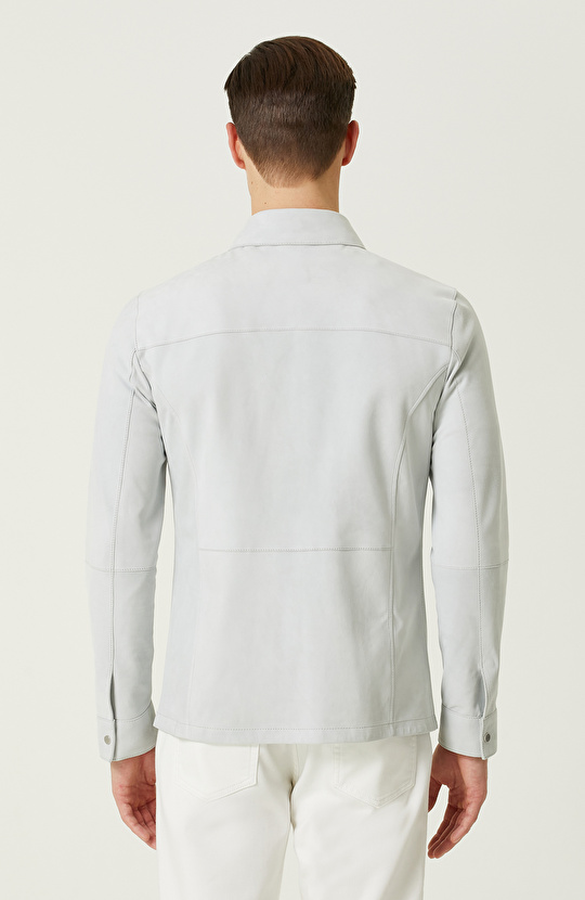 Buz Mavisi Süet Deri Mont