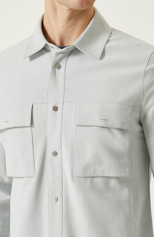 Buz Mavisi Süet Deri Mont