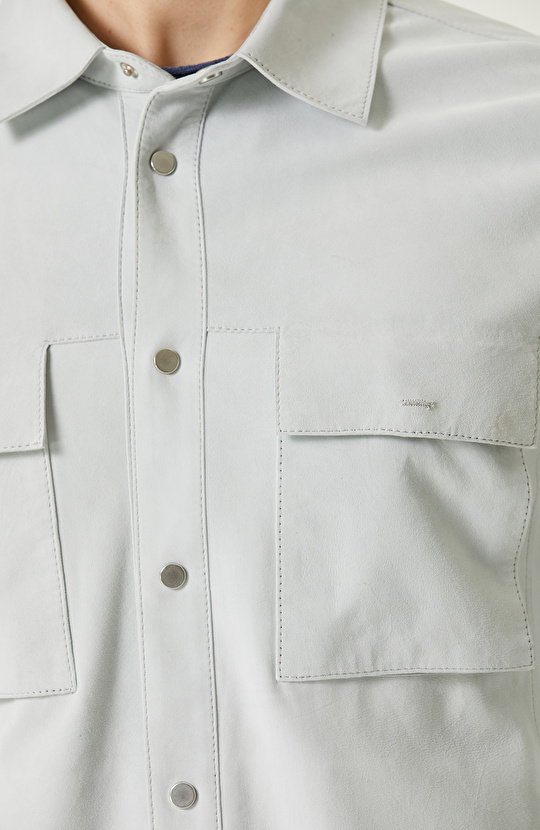 Buz Mavisi Süet Deri Mont