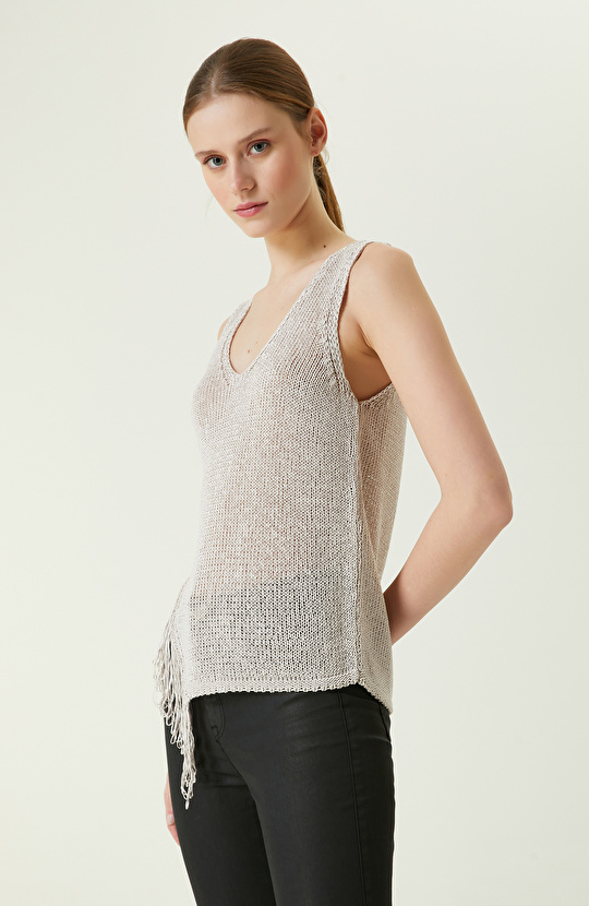 Bej Püsküllü Triko Atlet