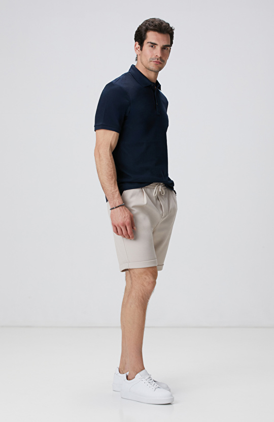 Lacivert Polo Yaka Jakarlı T-shirt