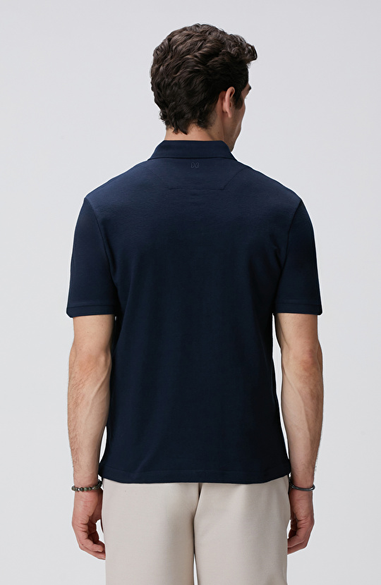 Lacivert Polo Yaka Jakarlı T-shirt