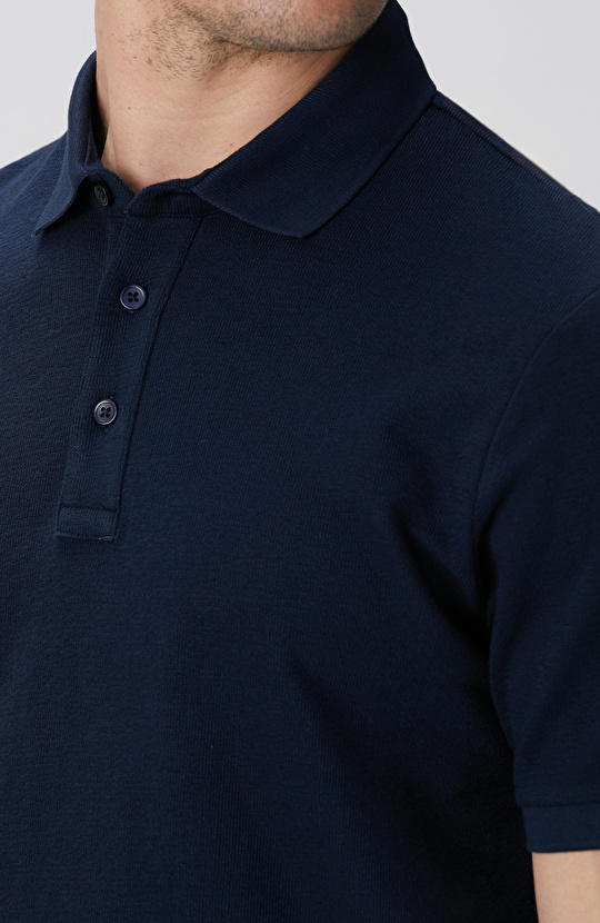 Lacivert Polo Yaka Jakarlı T-shirt