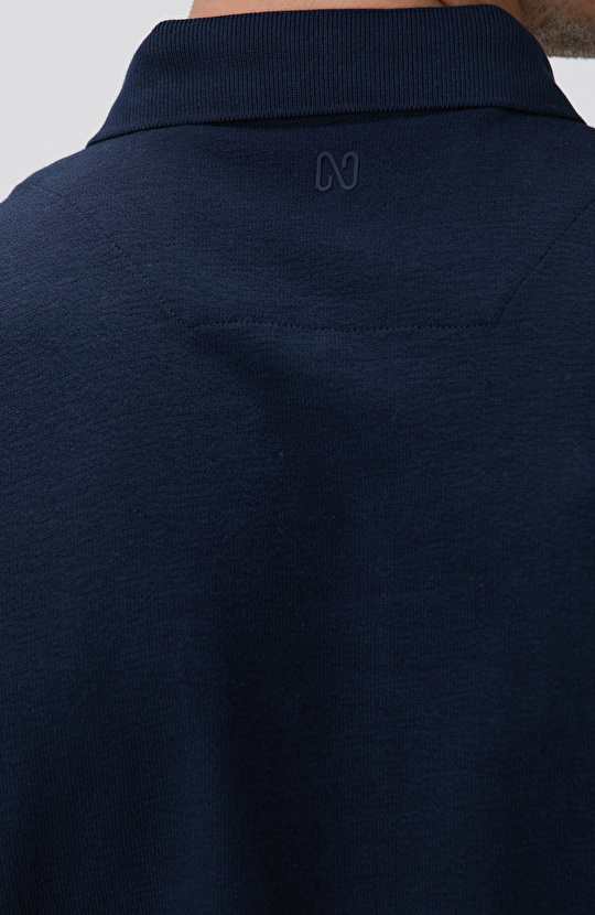 Lacivert Polo Yaka Jakarlı T-shirt