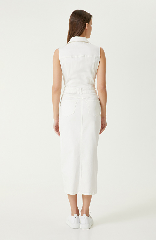 Kırık Beyaz Denim Elbise