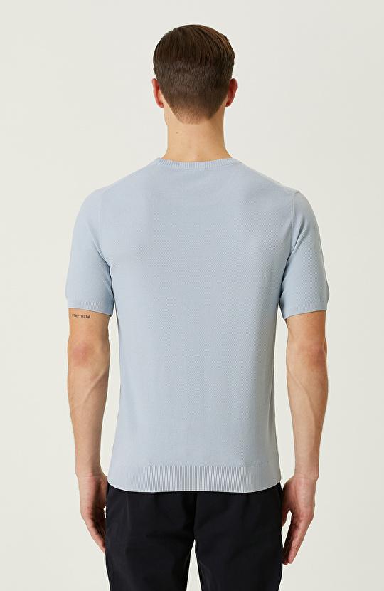  Mavi Petek Örgü Jakarlı Kazak