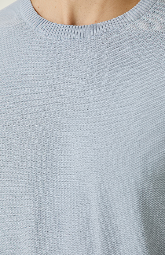  Mavi Petek Örgü Jakarlı Kazak