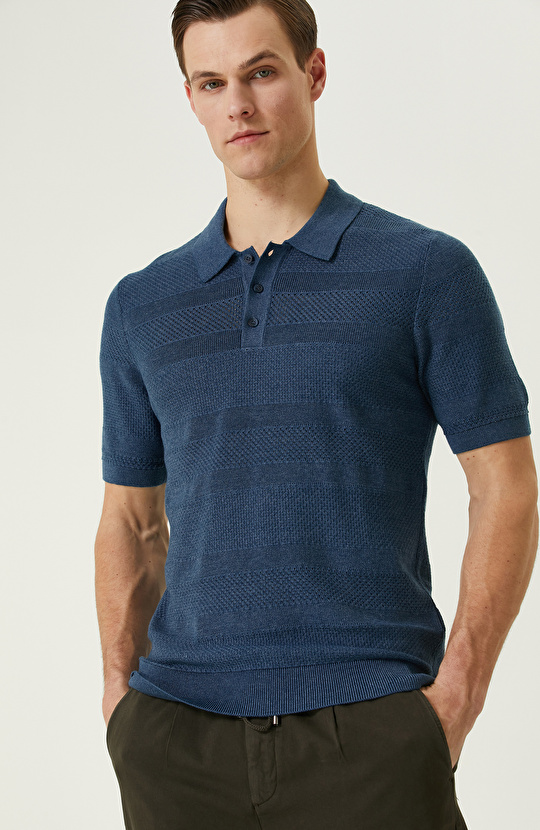 İndigo Polo Yaka Kazak