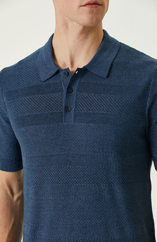 İndigo Polo Yaka Kazak