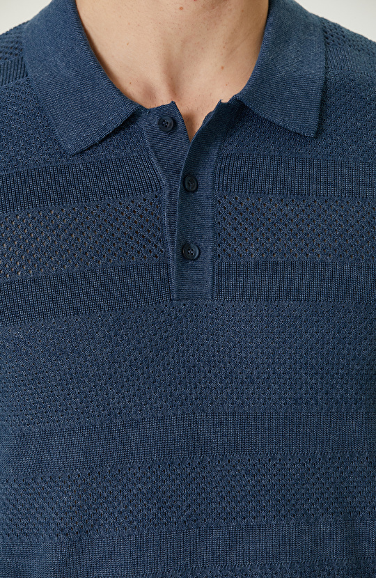 İndigo Polo Yaka Kazak