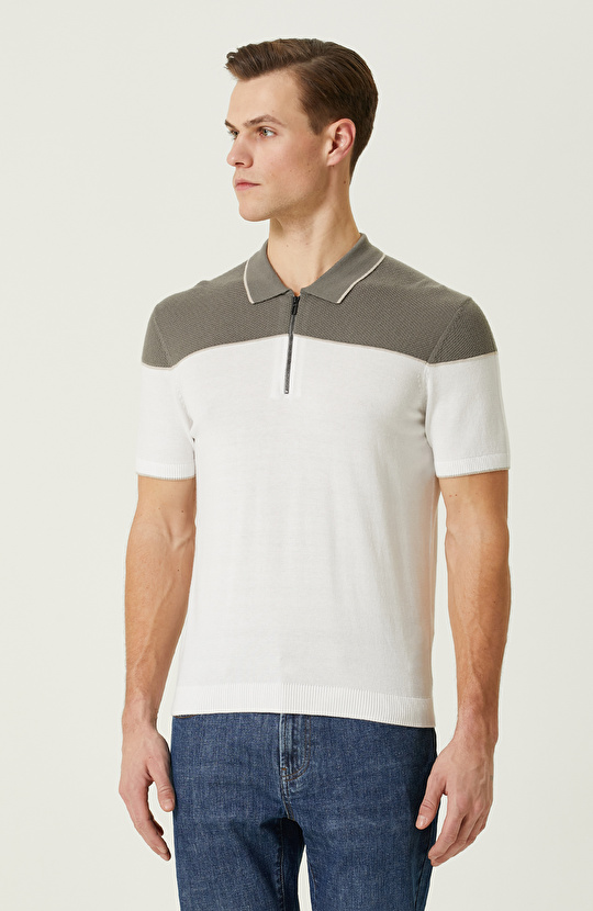 Ekru Haki Polo Yaka Kazak