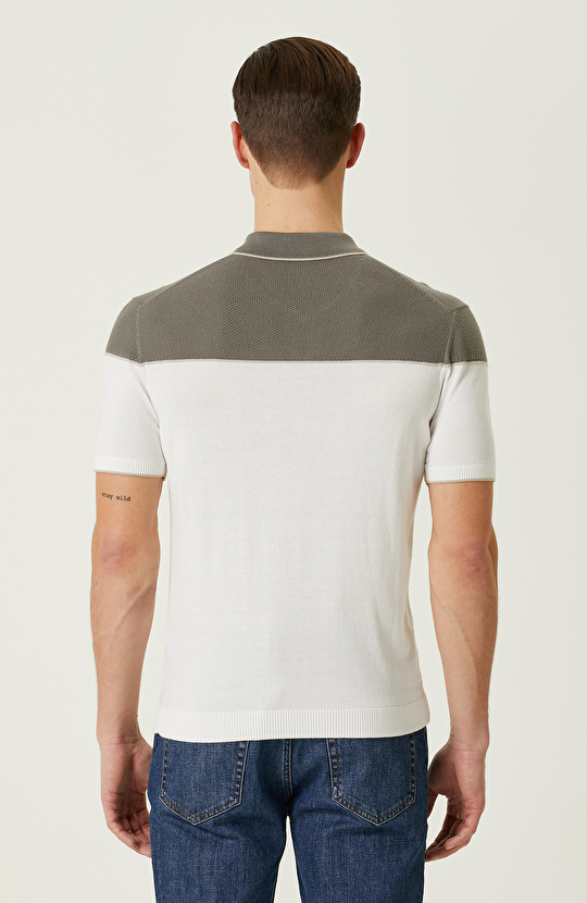 Ekru Haki Polo Yaka Kazak