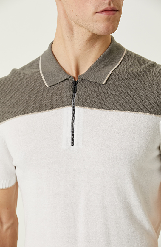 Ekru Haki Polo Yaka Kazak