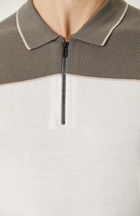 Ekru Haki Polo Yaka Kazak