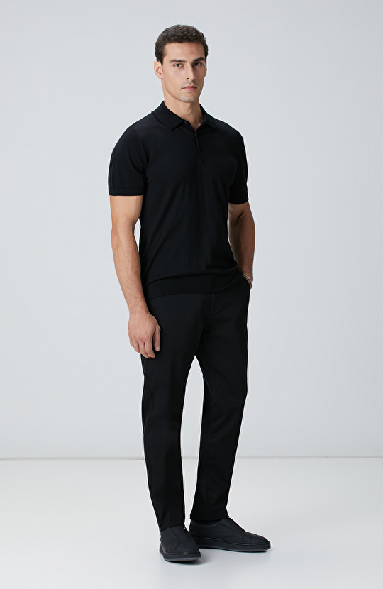 Siyah Polo Yaka Triko Kazak