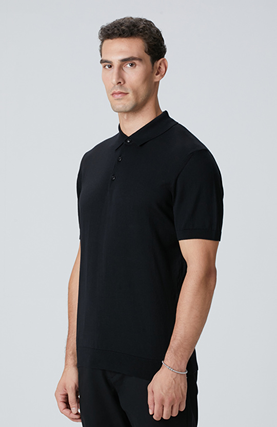 Siyah Polo Yaka Triko Kazak