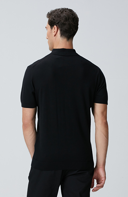 Siyah Polo Yaka Triko Kazak