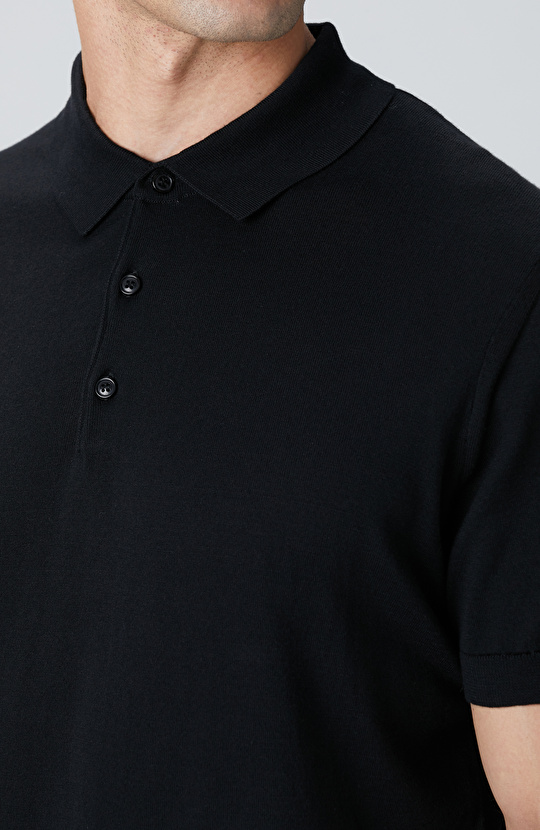 Siyah Polo Yaka Triko Kazak