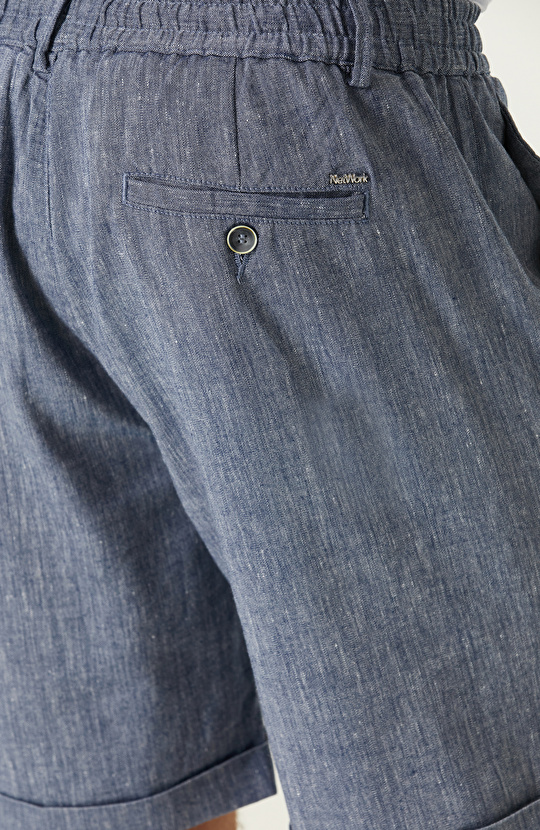 Mavi Keten Şort