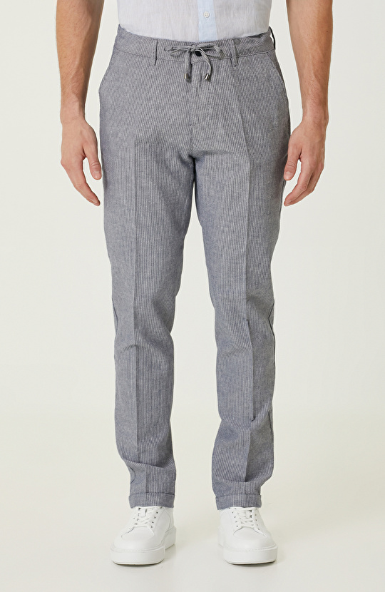 Lacivert Keten Dokuma Pantolon