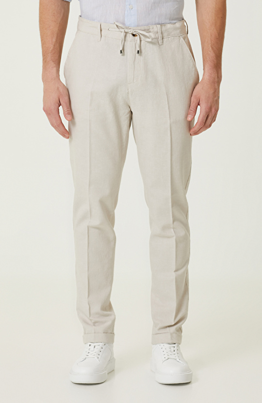 Bej Keten Dokuma Pantolon