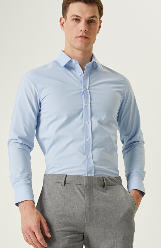 Açık Mavi Petek Desenli Gömlek