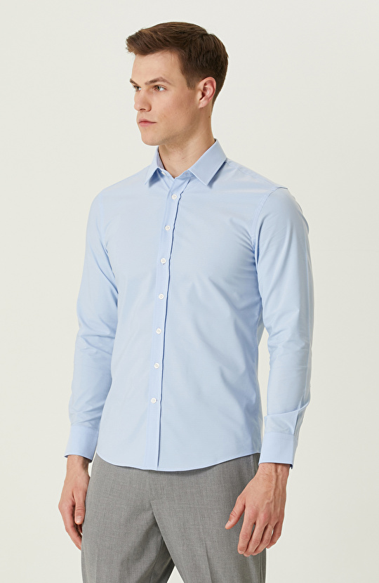 Açık Mavi Petek Desenli Gömlek