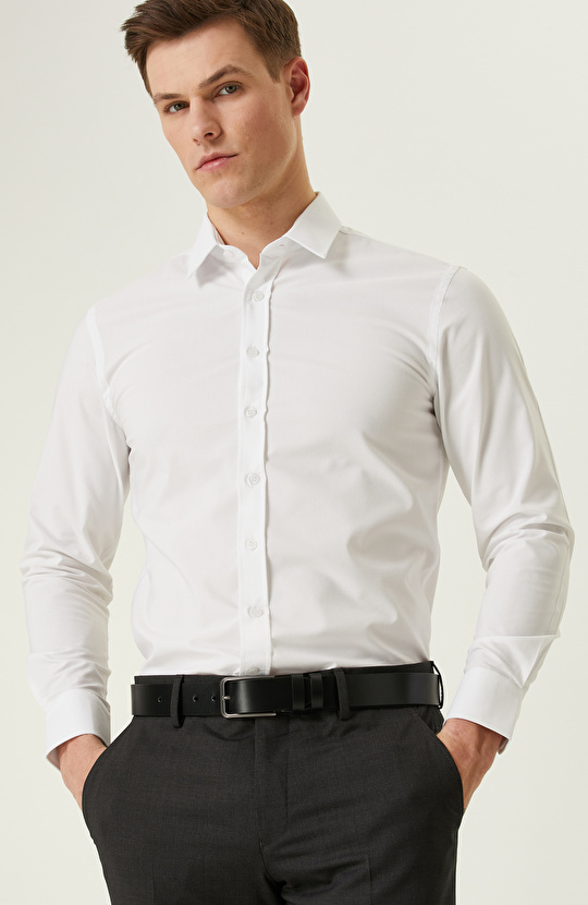 Beyaz Petek Desenli Gömlek