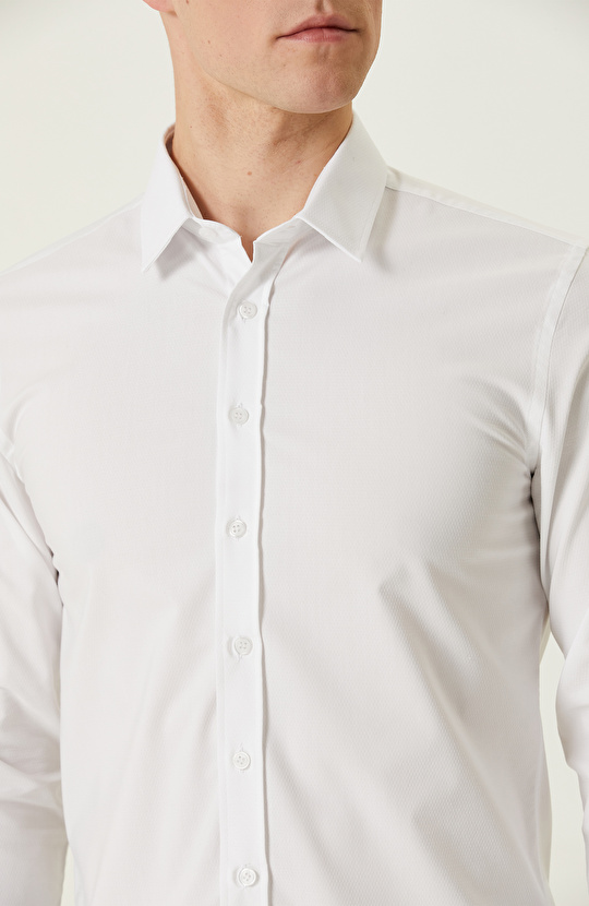 Beyaz Petek Desenli Gömlek