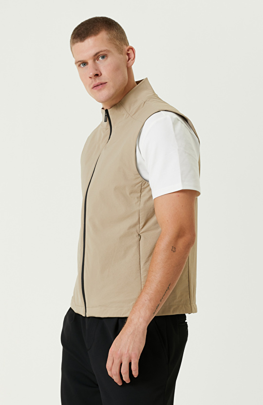 Bej N-Tech Dik Yaka Casual Yelek