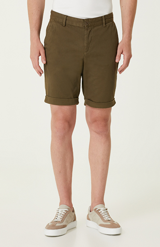 Haki Diyagonal Desenli Şort