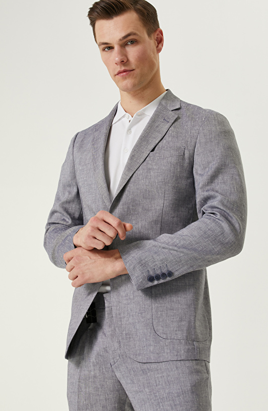 Mavi Keten Takım Elbise