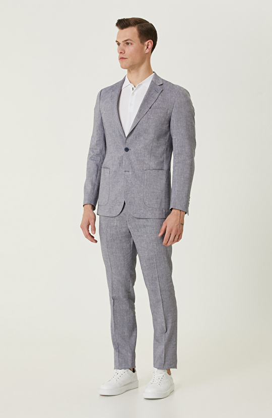 Mavi Keten Takım Elbise