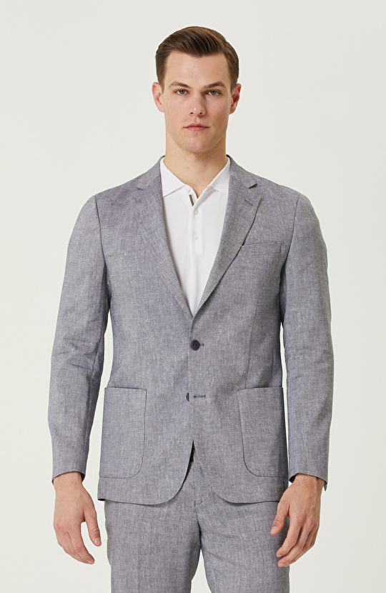 Mavi Keten Takım Elbise