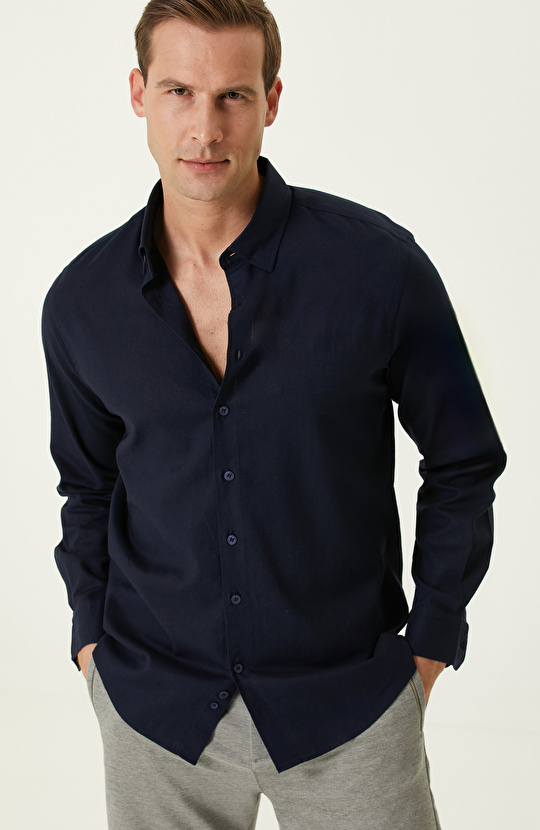 Lacivert Keten Gömlek