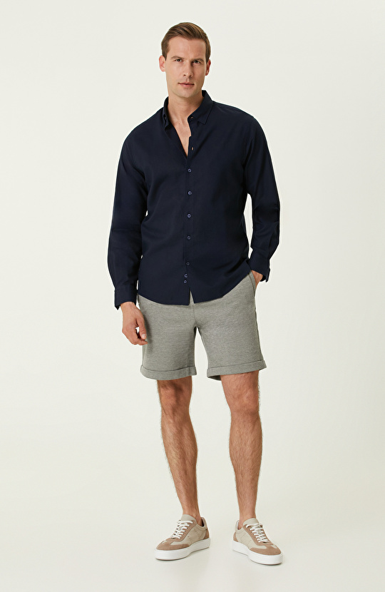 Lacivert Keten Gömlek