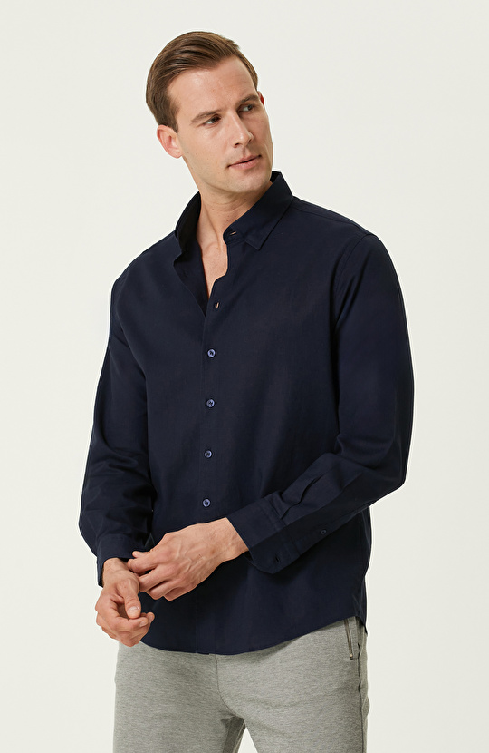 Lacivert Keten Gömlek