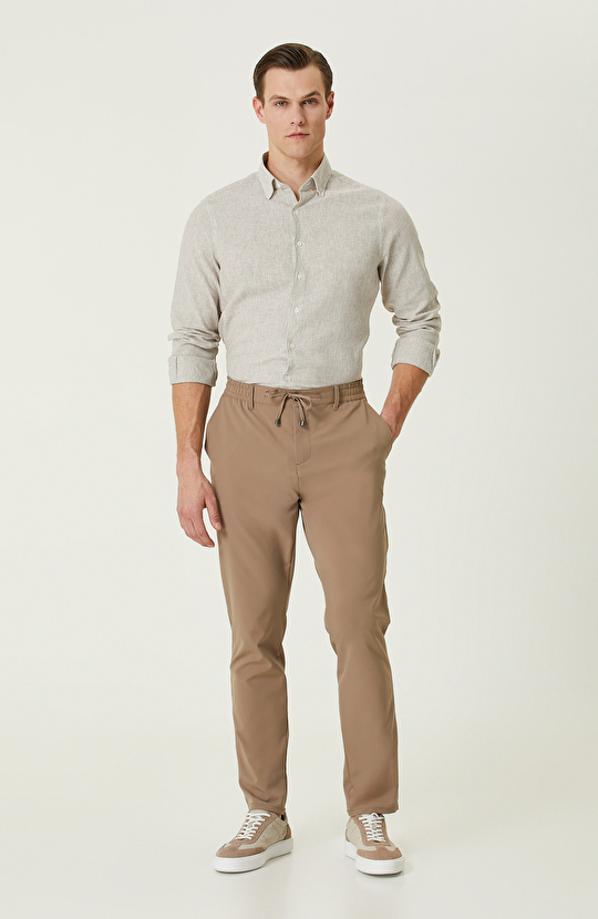 Vizon Çizgili Keten Karışımlı Gömlek