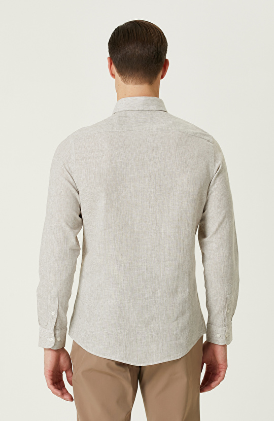 Vizon Çizgili Keten Karışımlı Gömlek