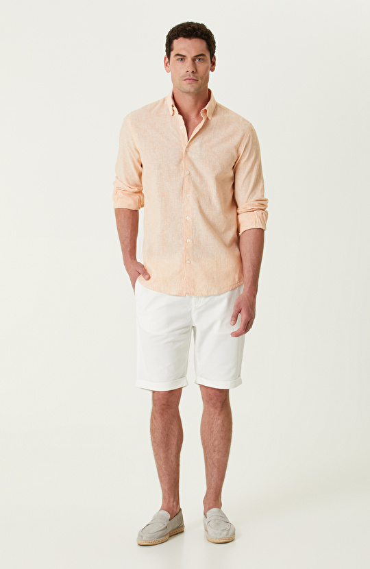 Turuncu Keten Karışımlı Gömlek