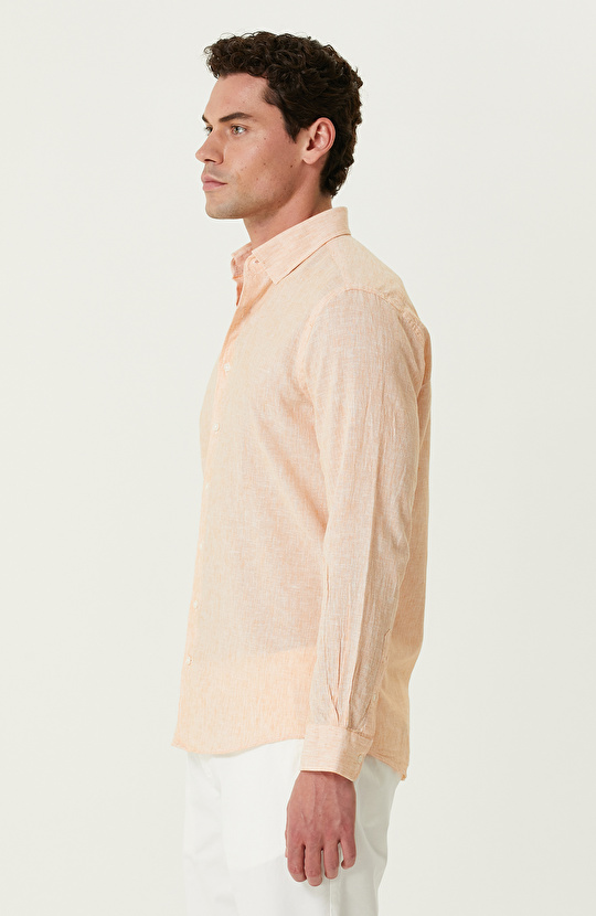 Turuncu Keten Karışımlı Gömlek