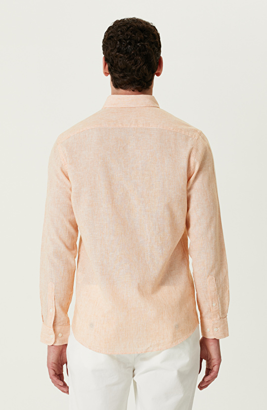 Turuncu Keten Karışımlı Gömlek