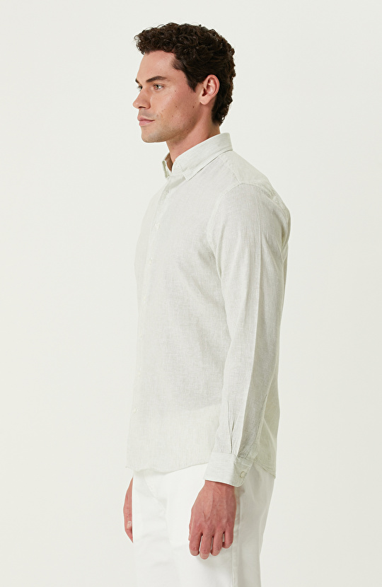 Su Yeşili Keten Karışımlı Gömlek