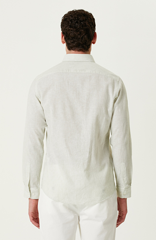 Su Yeşili Keten Karışımlı Gömlek