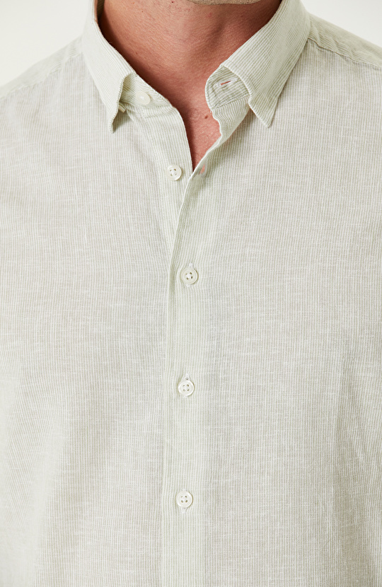 Su Yeşili Keten Karışımlı Gömlek